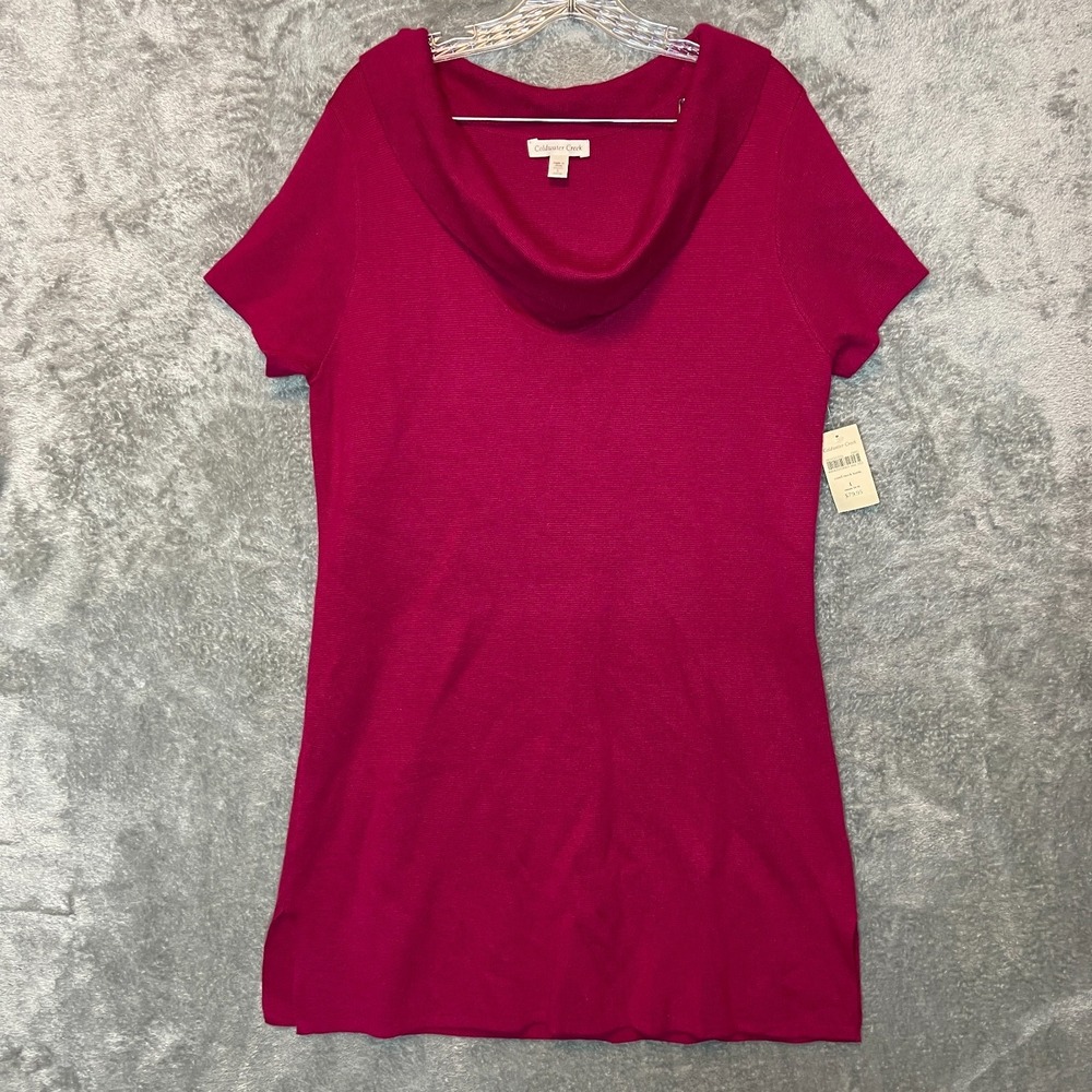Coldwater Creek Women Classic Waffle Knit Heavy Sweater Cowl Neck Tunic Top L